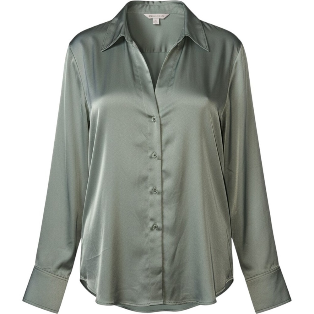 H&M Gray Green Satin Collared Long Sleeve Button-Up Shirt Women's Size M
